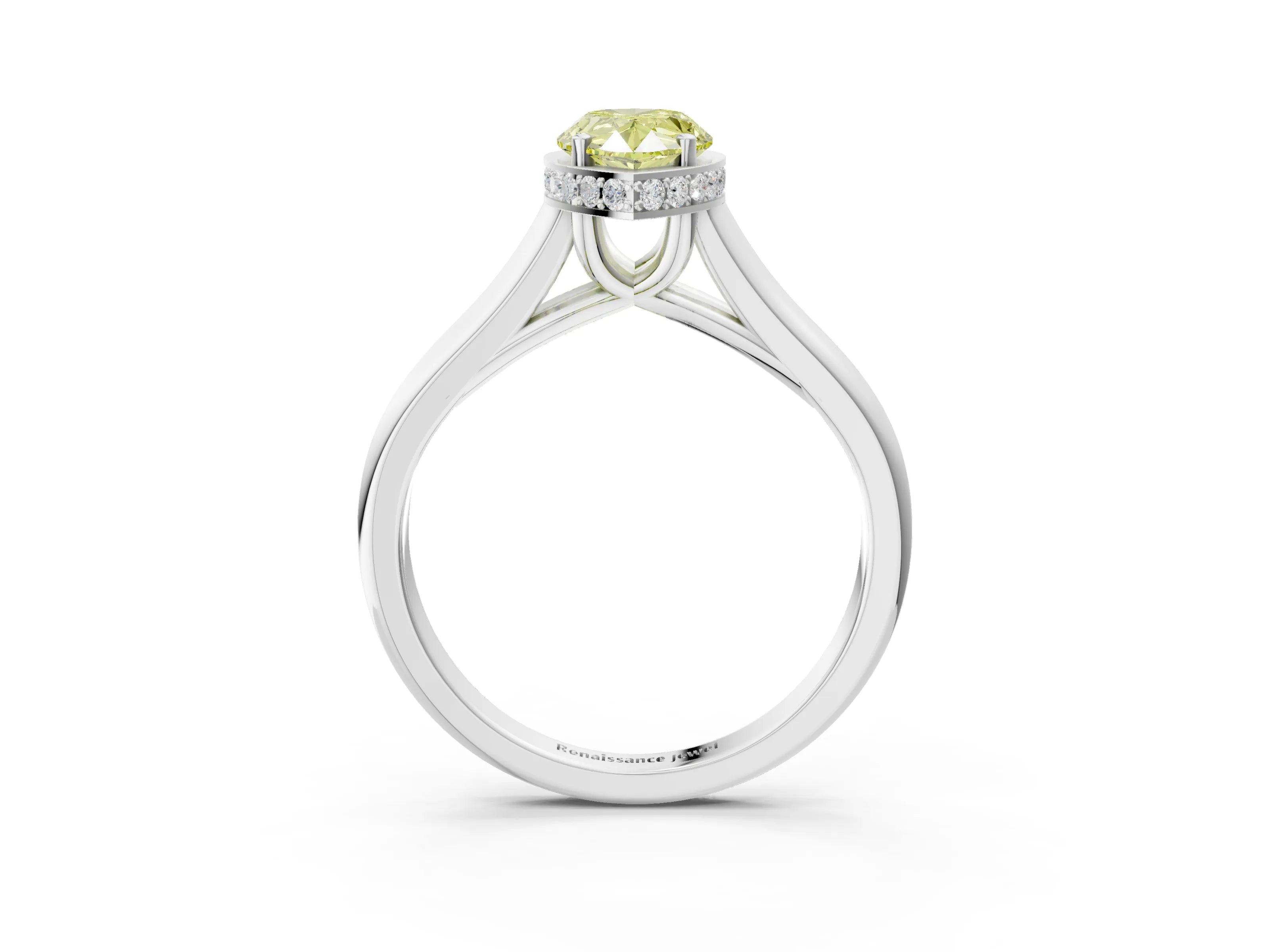 White gold Fancy Yellow Pear Cut Solitaire Diamond Engagement Ring with Four-Prong Setting and Tapered Band_15