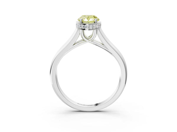 White gold Fancy Yellow Pear Cut Solitaire Diamond Engagement Ring with Four-Prong Setting and Tapered Band