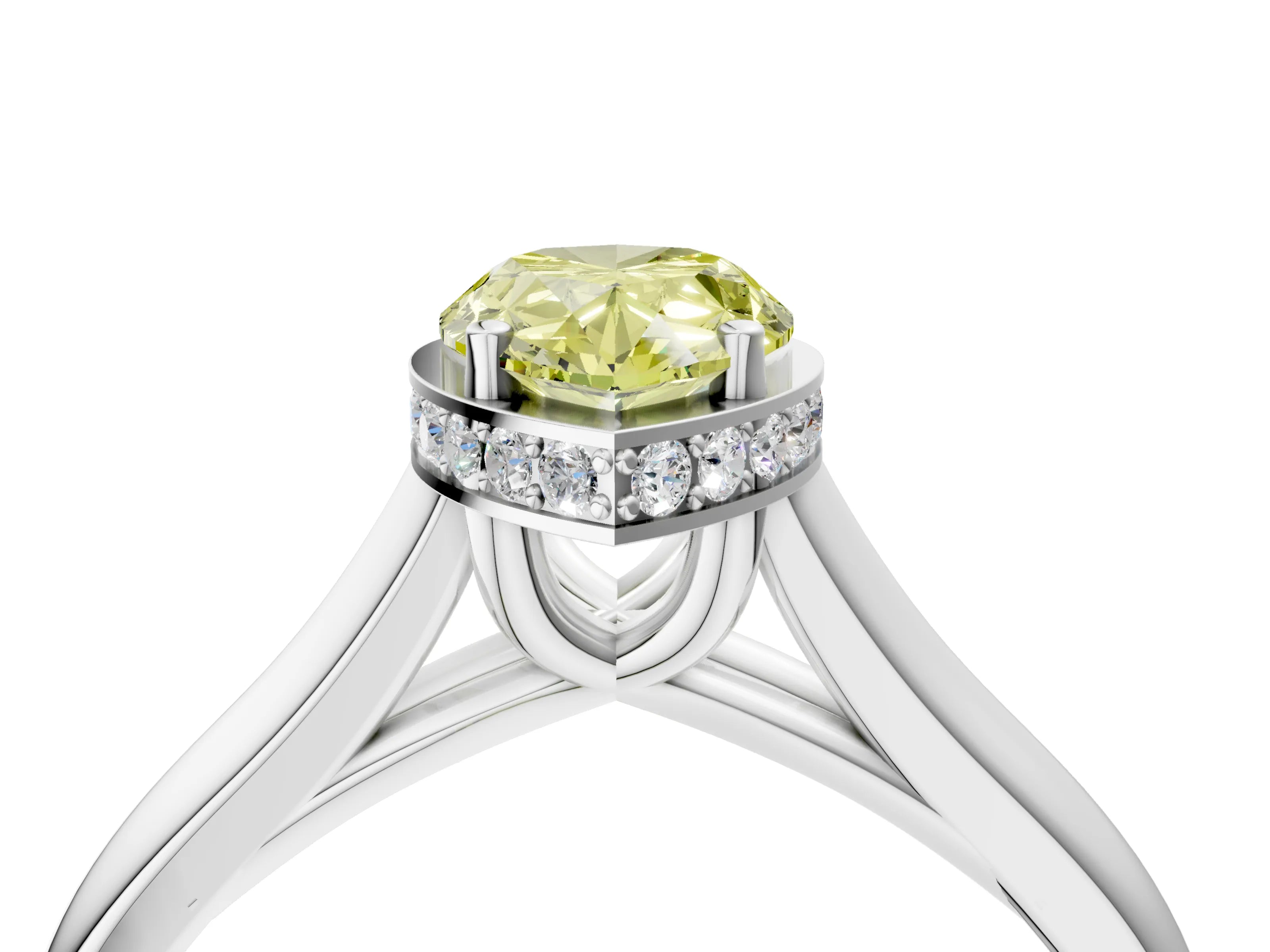 White gold Fancy Yellow Pear Cut Solitaire Diamond Engagement Ring with Four-Prong Setting and Tapered Band_16