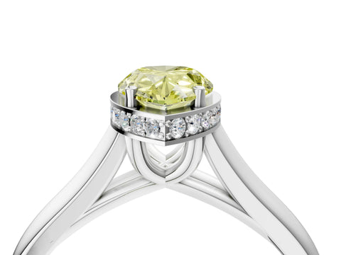 White gold Fancy Yellow Pear Cut Solitaire Diamond Engagement Ring with Four-Prong Setting and Tapered Band_16