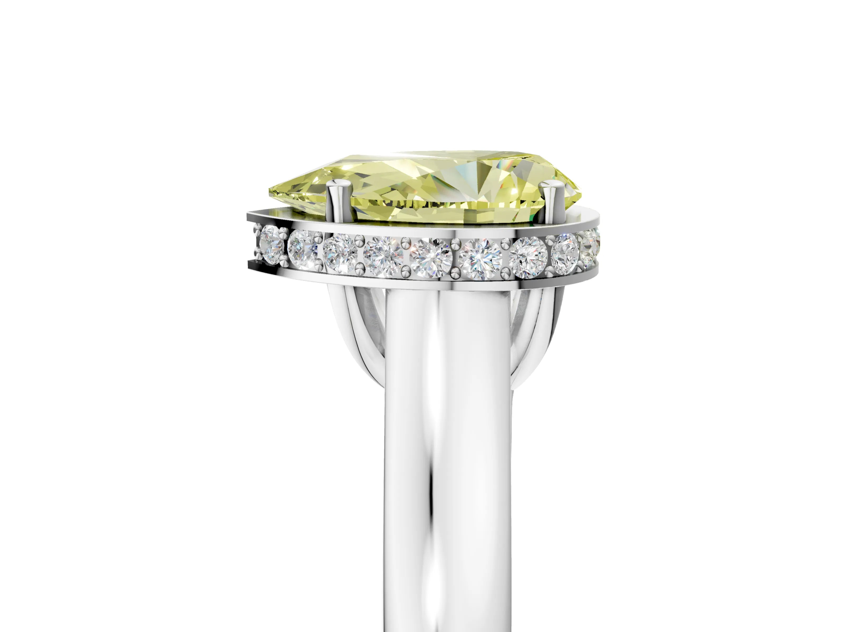 White gold Fancy Yellow Pear Cut Solitaire Diamond Engagement Ring with Four-Prong Setting and Tapered Band_5