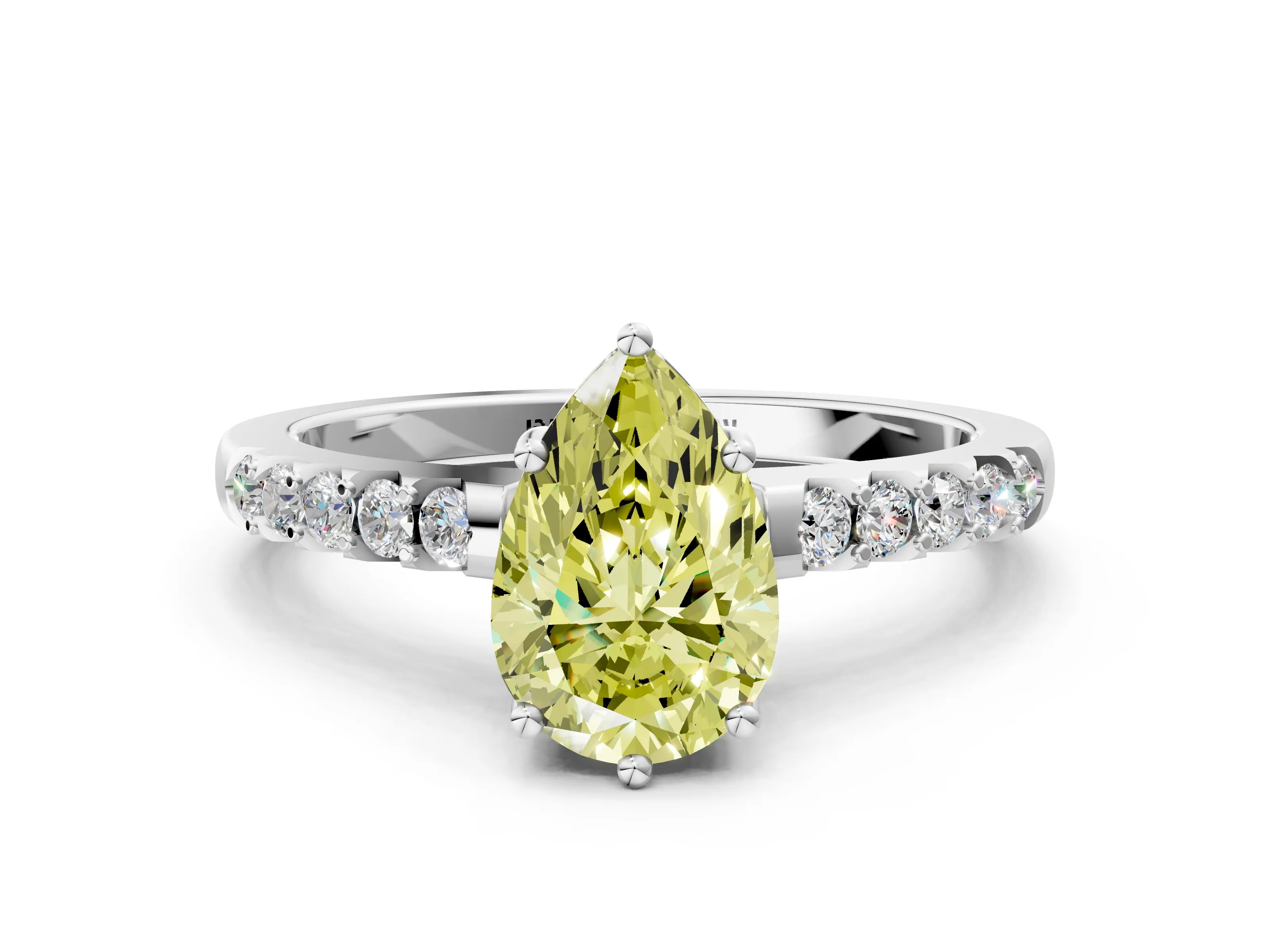 White gold Fancy Yellow Pear Cut Solitaire Diamond Engagement Ring with Pavé Band and Six-Prong Setting_12