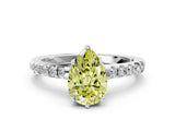 White gold Fancy Yellow Pear Cut Solitaire Diamond Engagement Ring with Pavé Band and Six-Prong Setting_12
