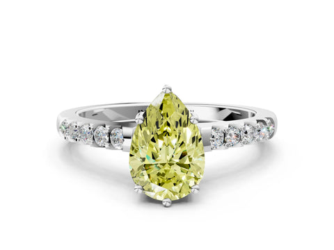 White gold Fancy Yellow Pear Cut Solitaire Diamond Engagement Ring with Pavé Band and Six-Prong Setting_12