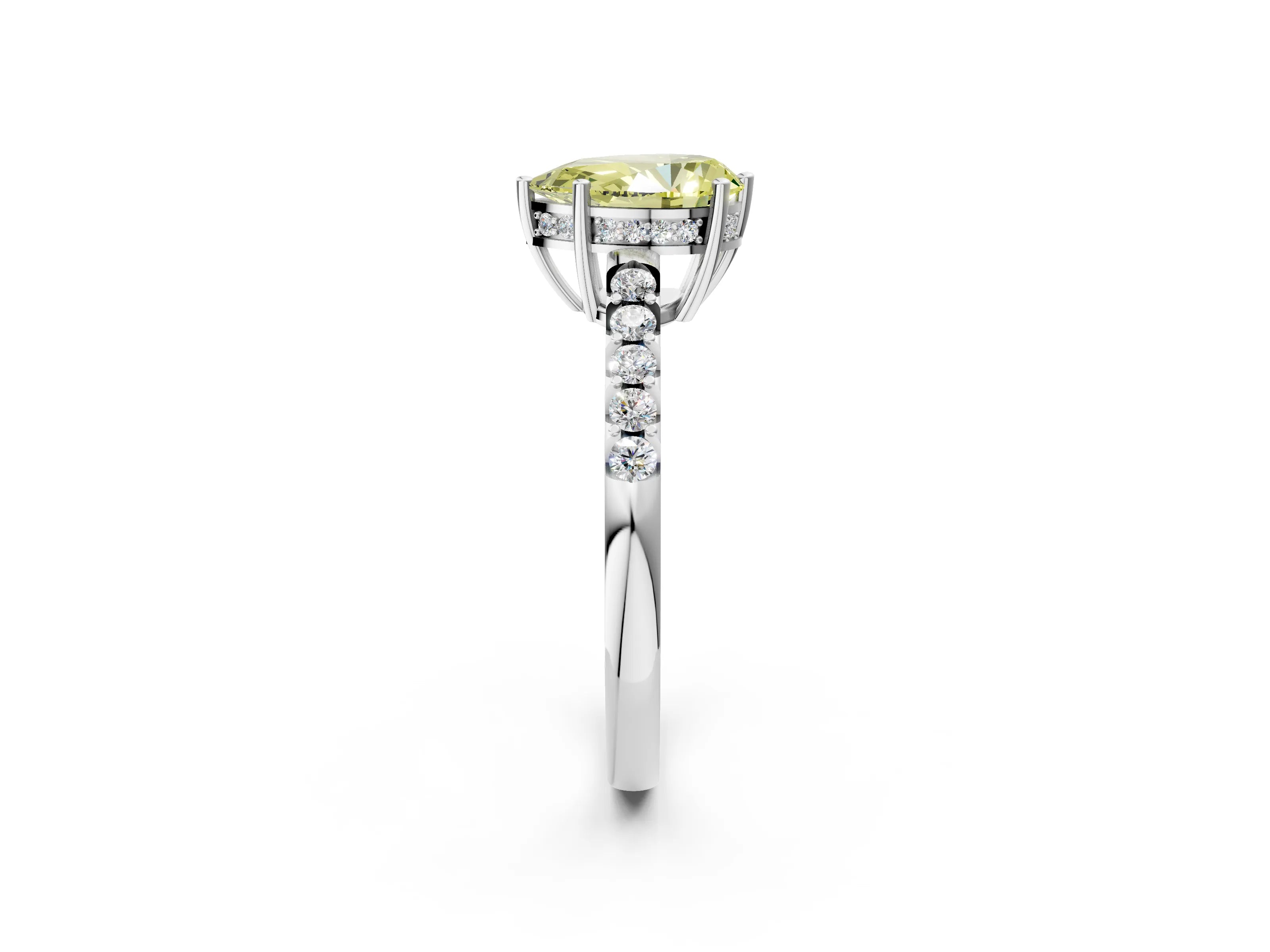 White gold Fancy Yellow Pear Cut Solitaire Diamond Engagement Ring with Pavé Band and Six-Prong Setting_14