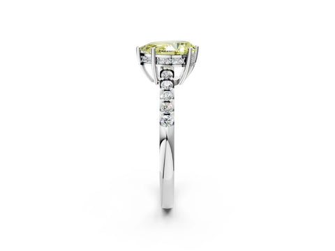 White gold Fancy Yellow Pear Cut Solitaire Diamond Engagement Ring with Pavé Band and Six-Prong Setting_14