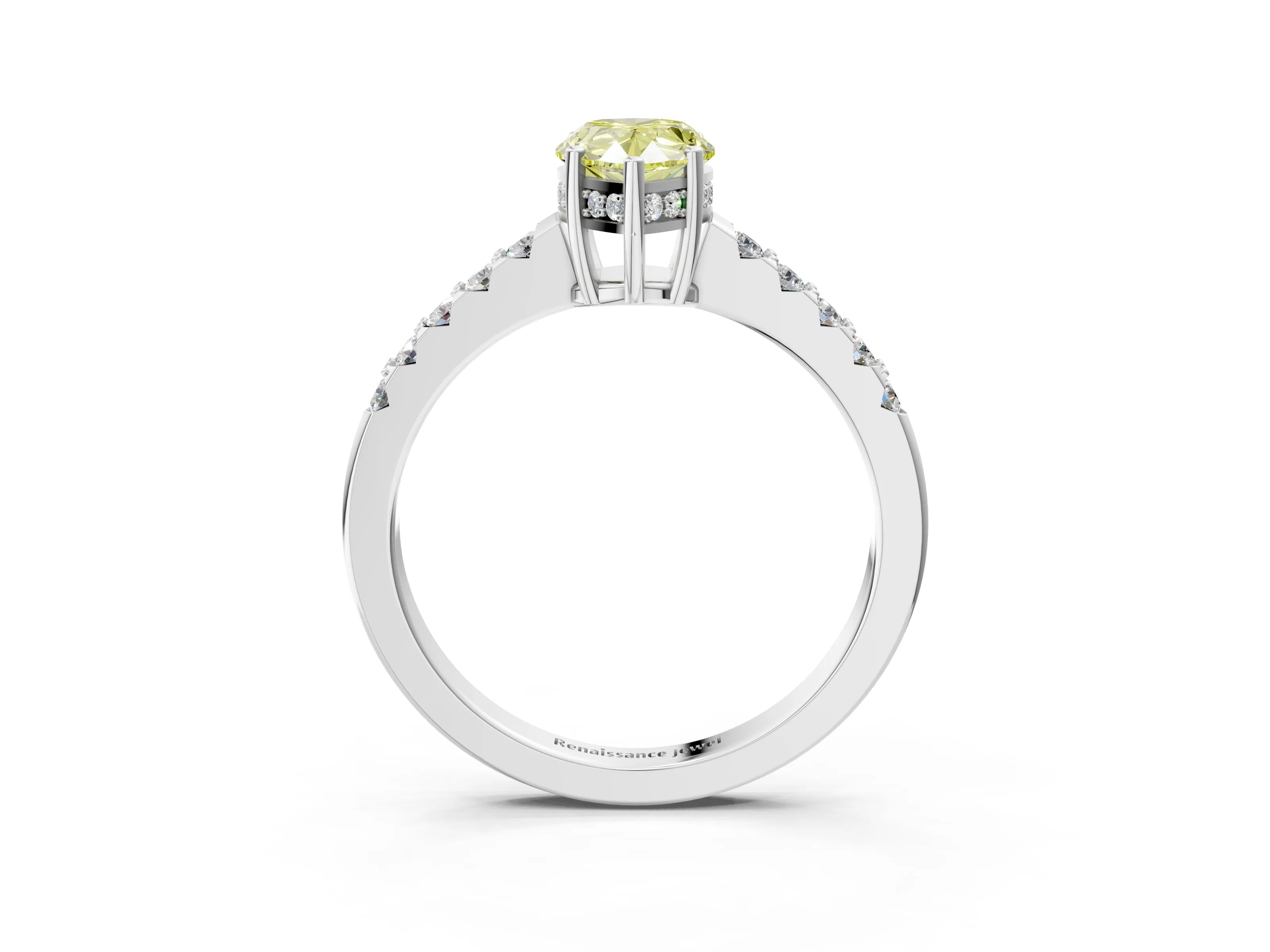 White gold Fancy Yellow Pear Cut Solitaire Diamond Engagement Ring with Pavé Band and Six-Prong Setting_15