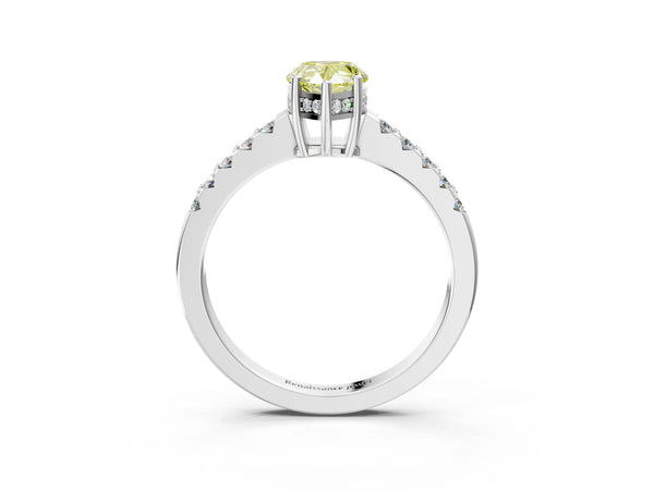 White gold Fancy Yellow Pear Cut Solitaire Diamond Engagement Ring with Pavé Band and Six-Prong Setting