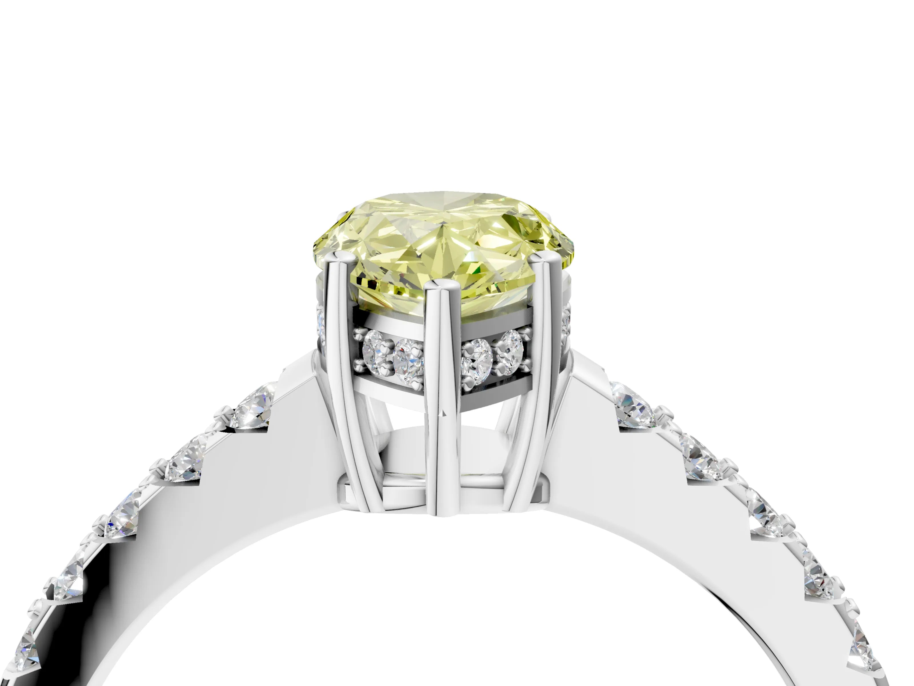 White gold Fancy Yellow Pear Cut Solitaire Diamond Engagement Ring with Pavé Band and Six-Prong Setting_16
