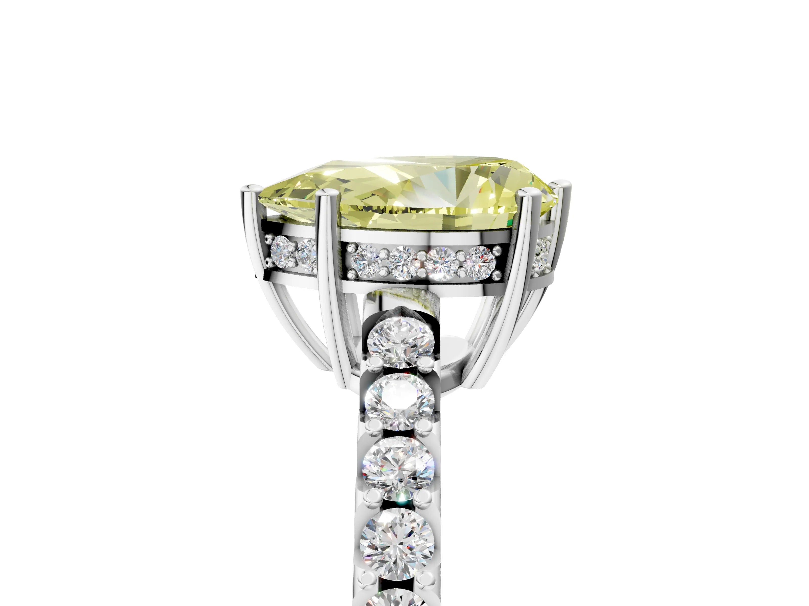 White gold Fancy Yellow Pear Cut Solitaire Diamond Engagement Ring with Pavé Band and Six-Prong Setting_17