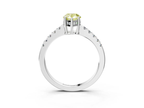 White gold Fancy Yellow Pear Cut Solitaire Diamond Engagement Ring with Pavé Band and Six-Prong Setting
