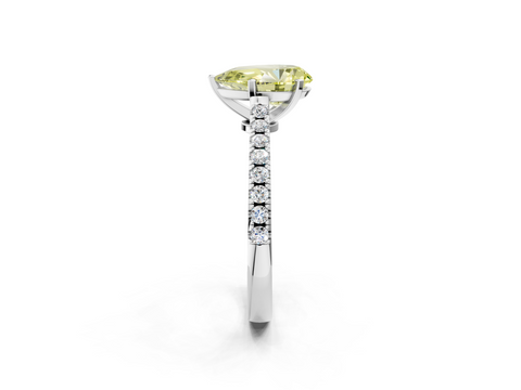 White gold Fancy Yellow Pear  Cut Solitaire Diamond Engagement Ring with Pave Band and Four-Prong Setting_142
