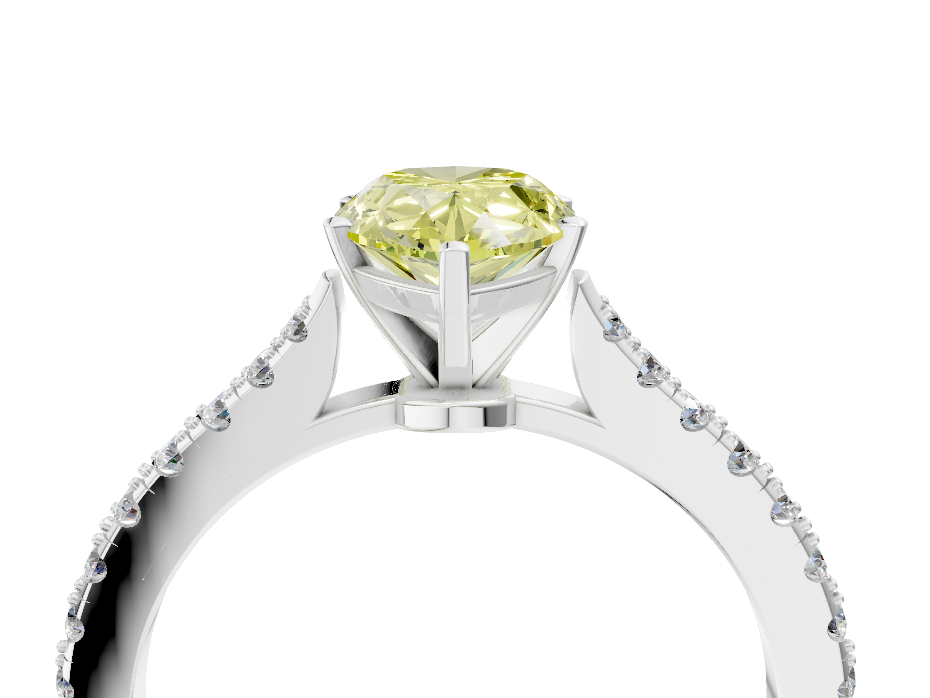 White gold Fancy Yellow Pear  Cut Solitaire Diamond Engagement Ring with Pave Band and Four-Prong Setting_145