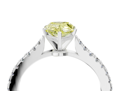White gold Fancy Yellow Pear  Cut Solitaire Diamond Engagement Ring with Pave Band and Four-Prong Setting_145