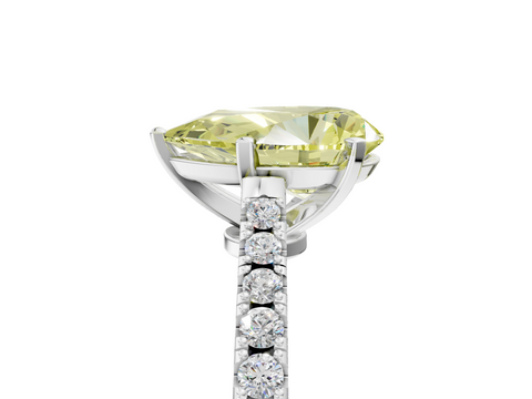 White gold Fancy Yellow Pear  Cut Solitaire Diamond Engagement Ring with Pave Band and Four-Prong Setting_146