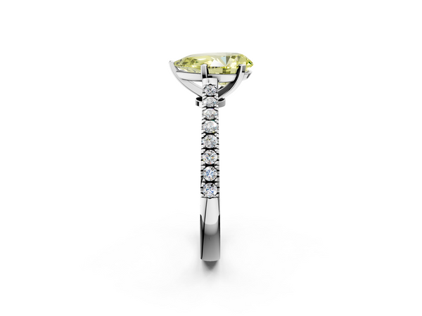 Platinum Fancy Yellow Pear  Cut Solitaire Diamond Engagement Ring with Pave Band and Four-Prong Setting