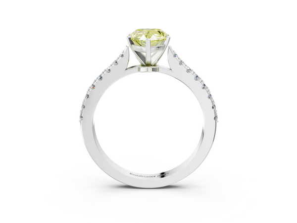 Platinum Fancy Yellow Pear  Cut Solitaire Diamond Engagement Ring with Pave Band and Four-Prong Setting