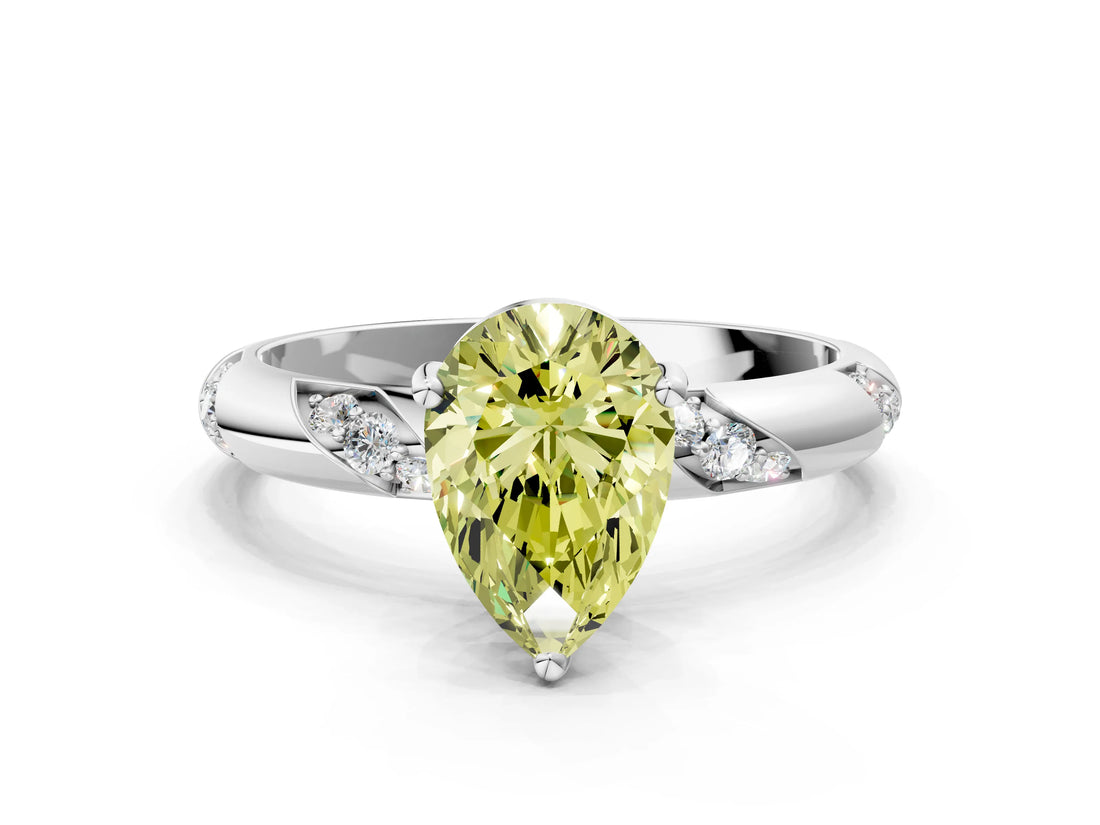 White gold Fancy Yellow Pear Cut Solitaire Diamond Engagement Ring with Twisted Pave Band and Four-Prong Setting_19