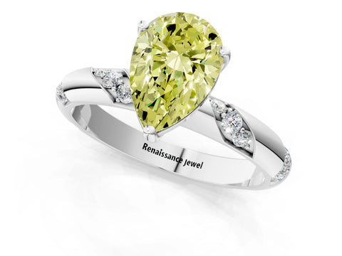 White gold Fancy Yellow Pear Cut Solitaire Diamond Engagement Ring with Twisted Pave Band and Four-Prong Setting_20