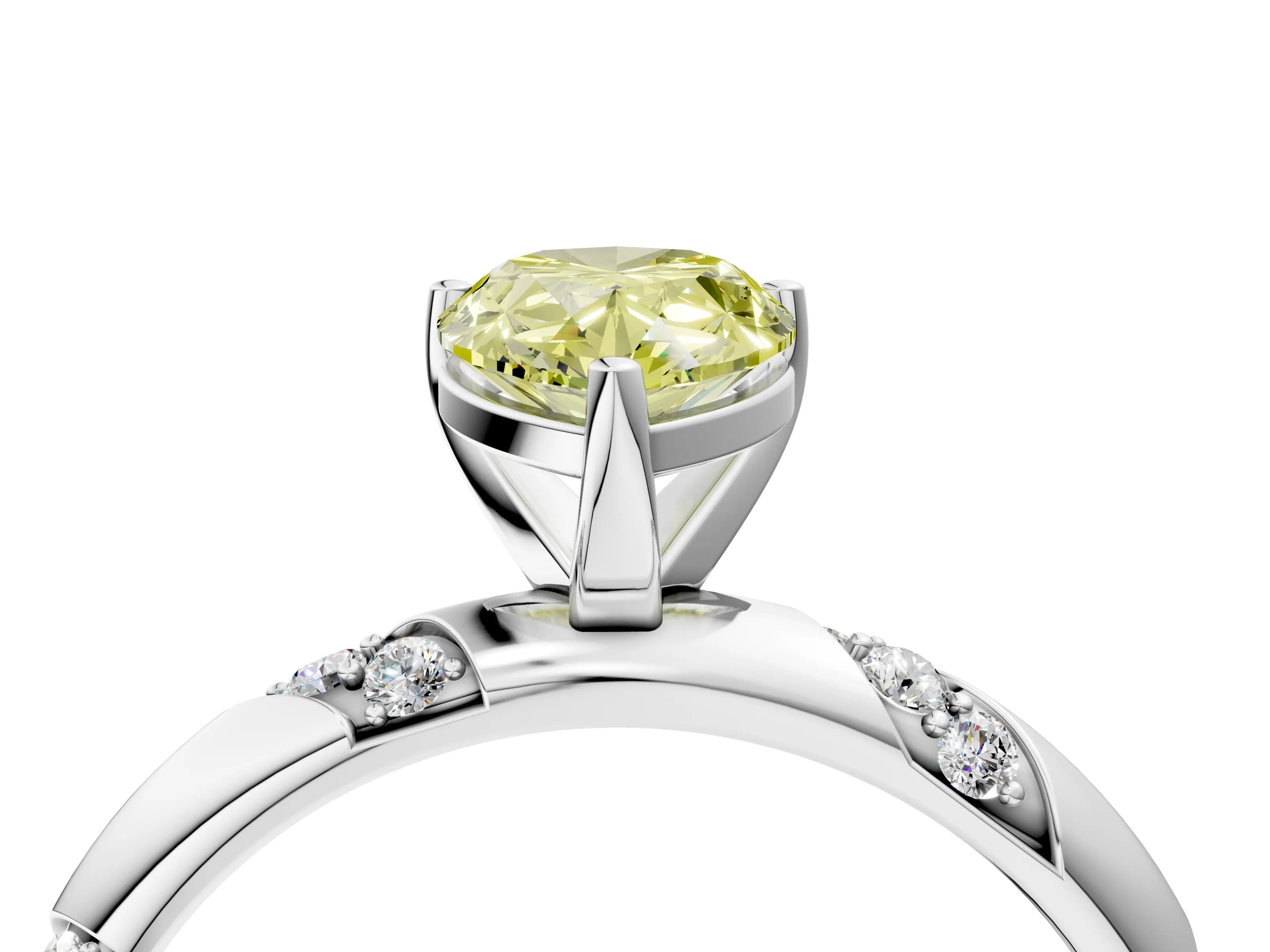 White gold Fancy Yellow Pear Cut Solitaire Diamond Engagement Ring with Twisted Pave Band and Four-Prong Setting_23