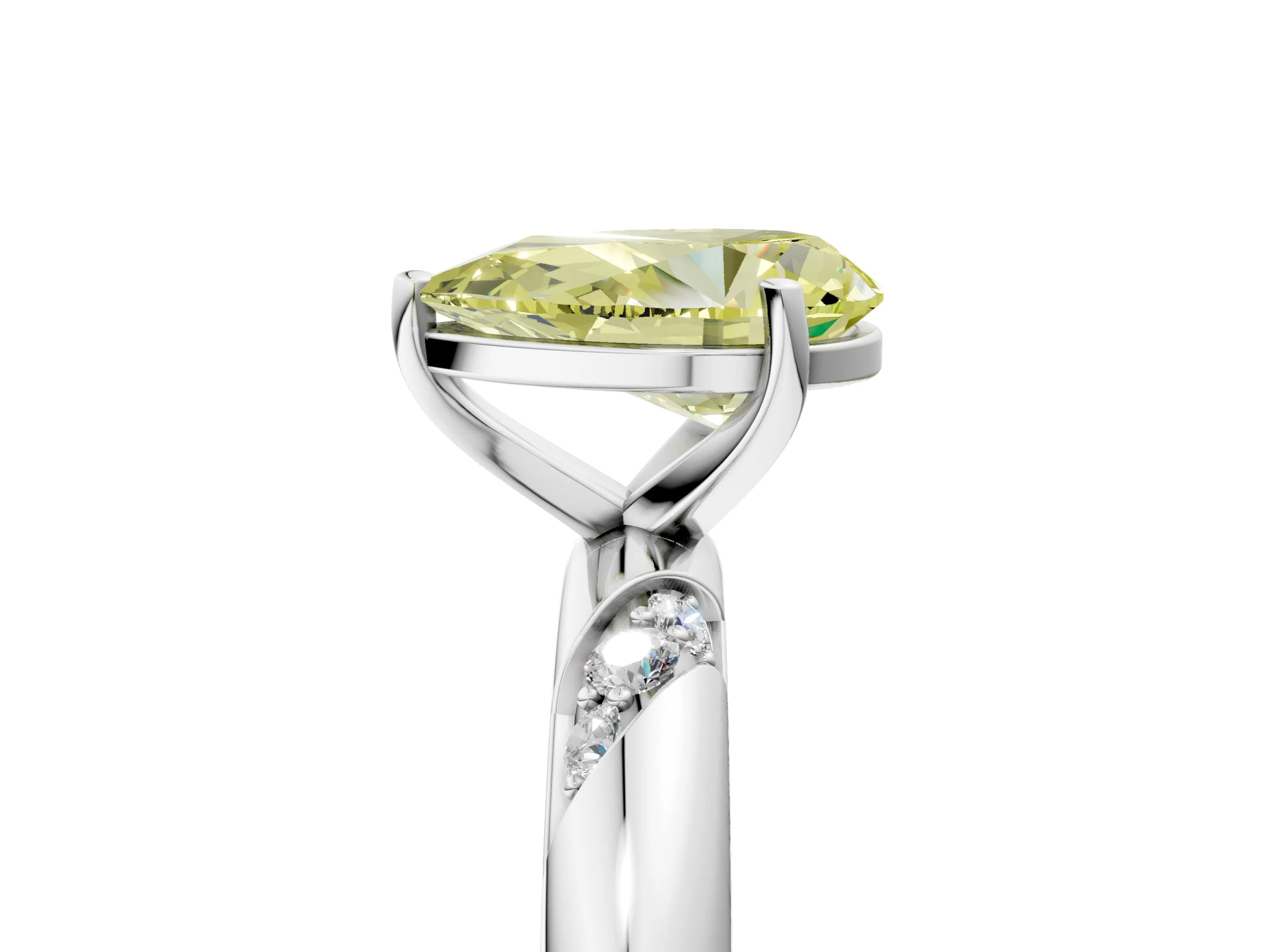 White gold Fancy Yellow Pear Cut Solitaire Diamond Engagement Ring with Twisted Pave Band and Four-Prong Setting_24