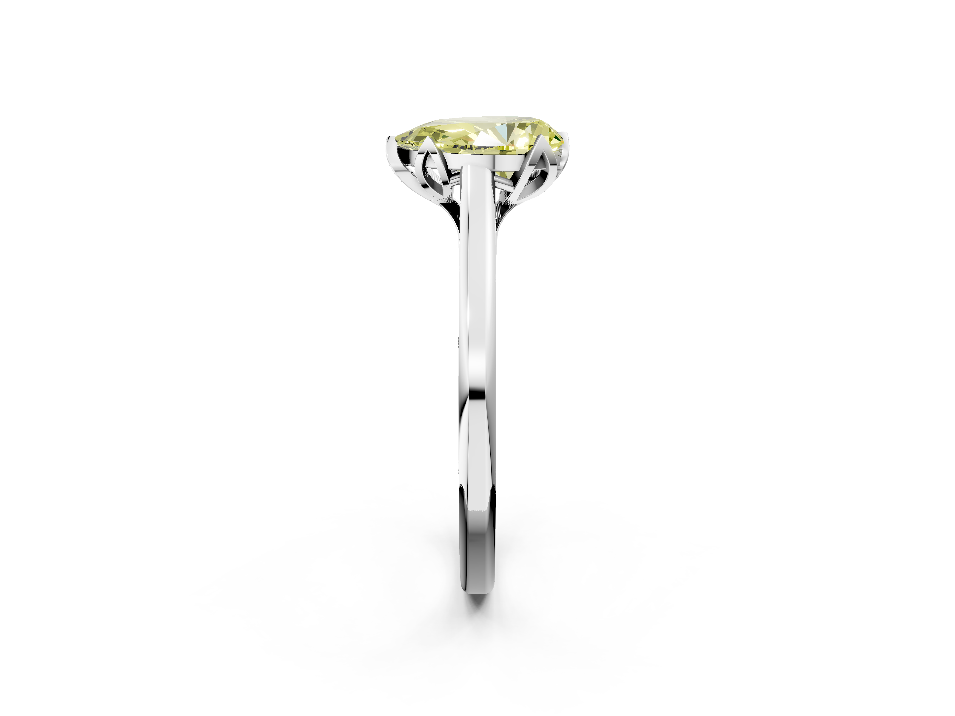 White gold Fancy Yellow Pear  Cut Solitaire Diamond Ring with Flower-Prong Setting and Classic Band_43