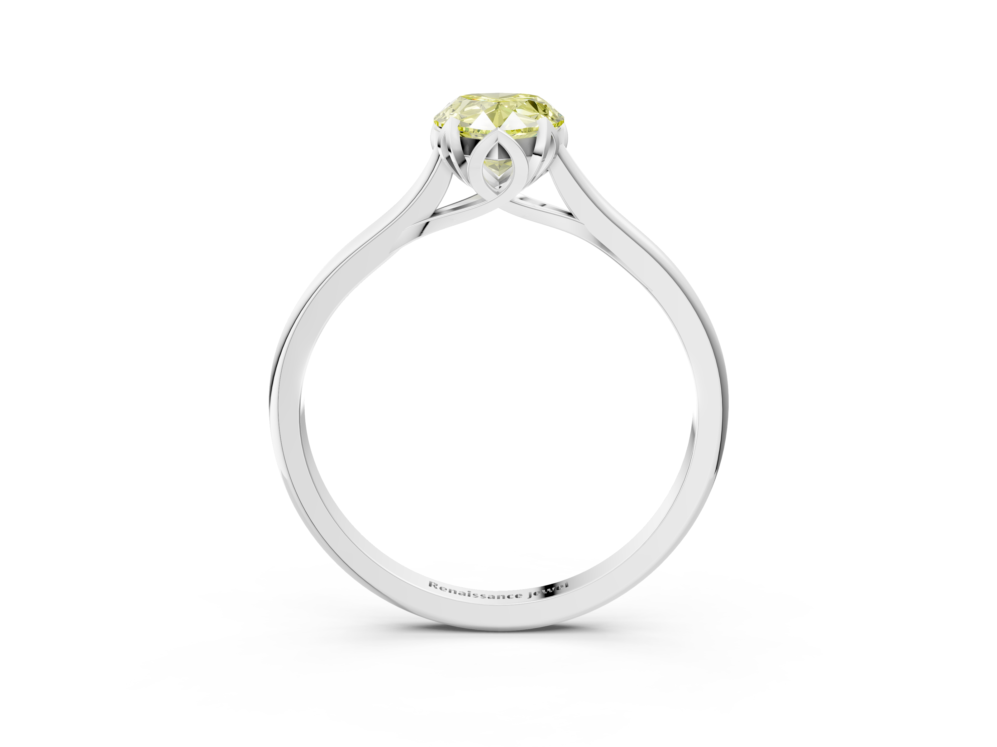 White gold Fancy Yellow Pear  Cut Solitaire Diamond Ring with Flower-Prong Setting and Classic Band_44