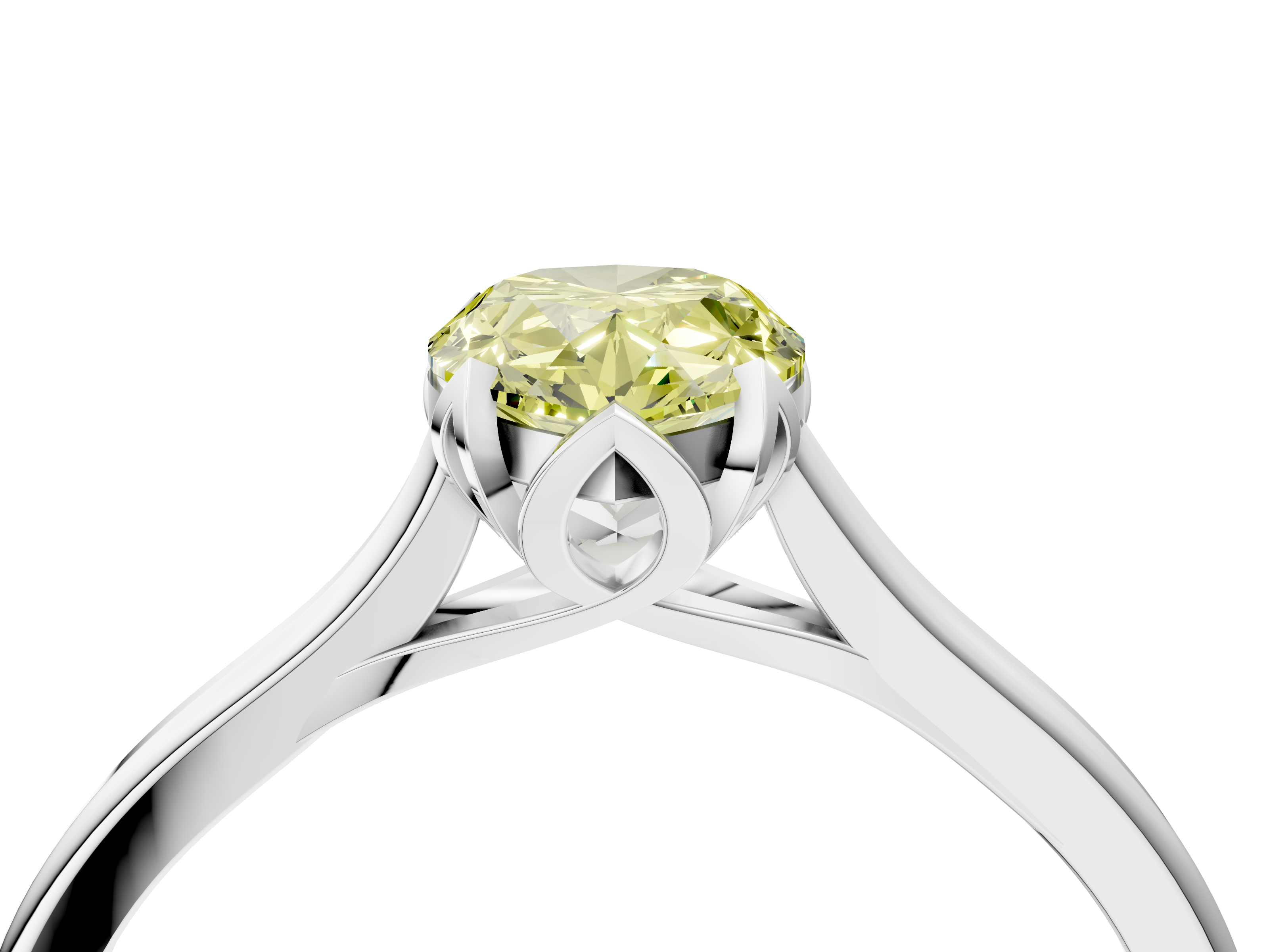 White gold Fancy Yellow Pear  Cut Solitaire Diamond Ring with Flower-Prong Setting and Classic Band_45