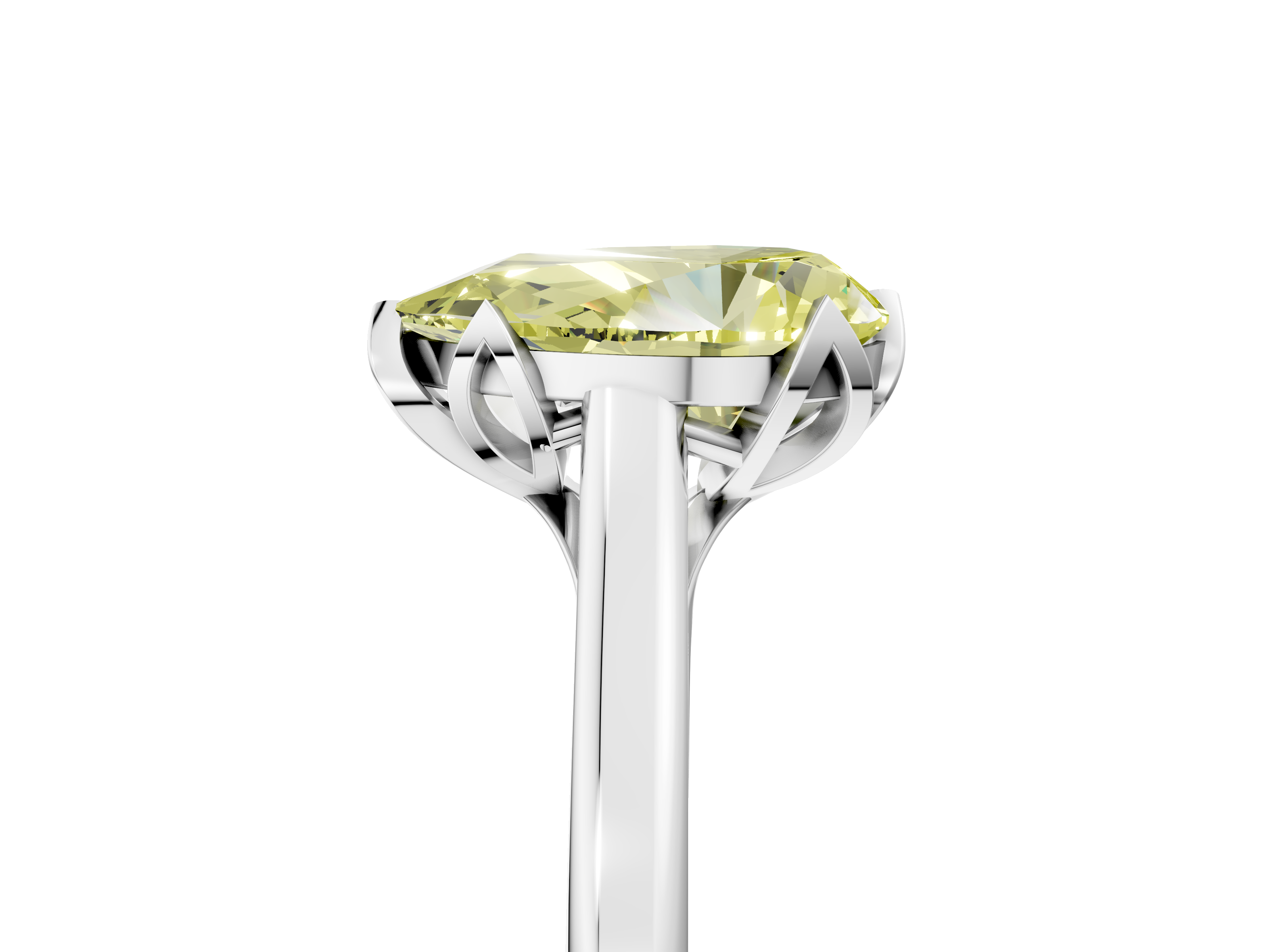 White gold Fancy Yellow Pear  Cut Solitaire Diamond Ring with Flower-Prong Setting and Classic Band_46