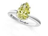 White gold Fancy Yellow Pear Cut Solitaire Diamond Ring with Prong Setting and Plain Band_1
