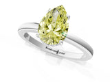 White gold Fancy Yellow Pear Cut Solitaire Diamond Ring with Prong Setting and Plain Band_13