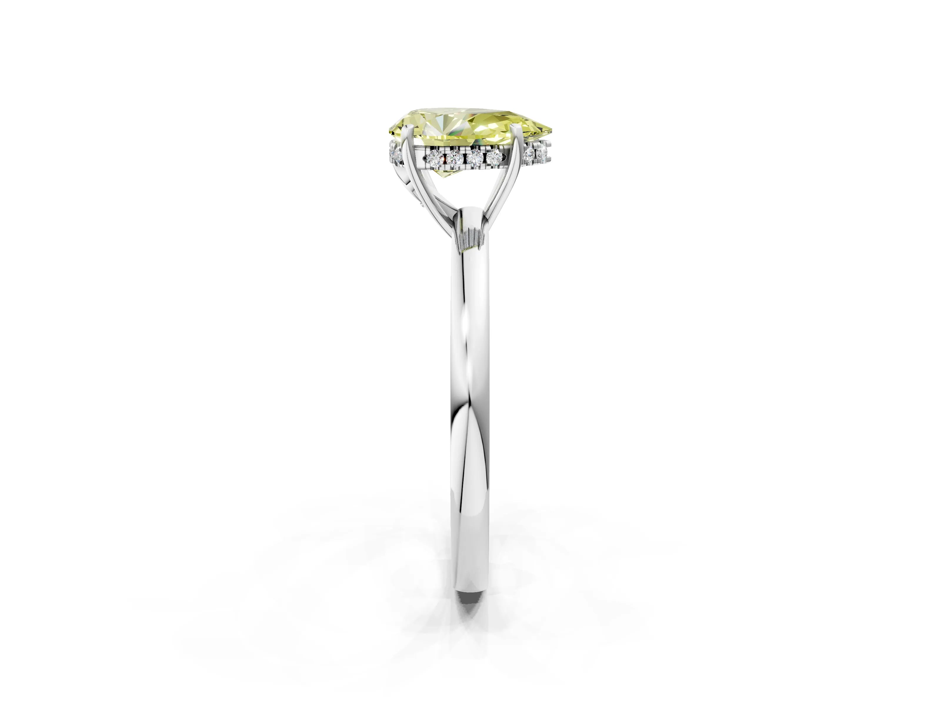 White gold Fancy Yellow Pear Cut Solitaire Diamond Ring with Prong Setting and Plain Band_14