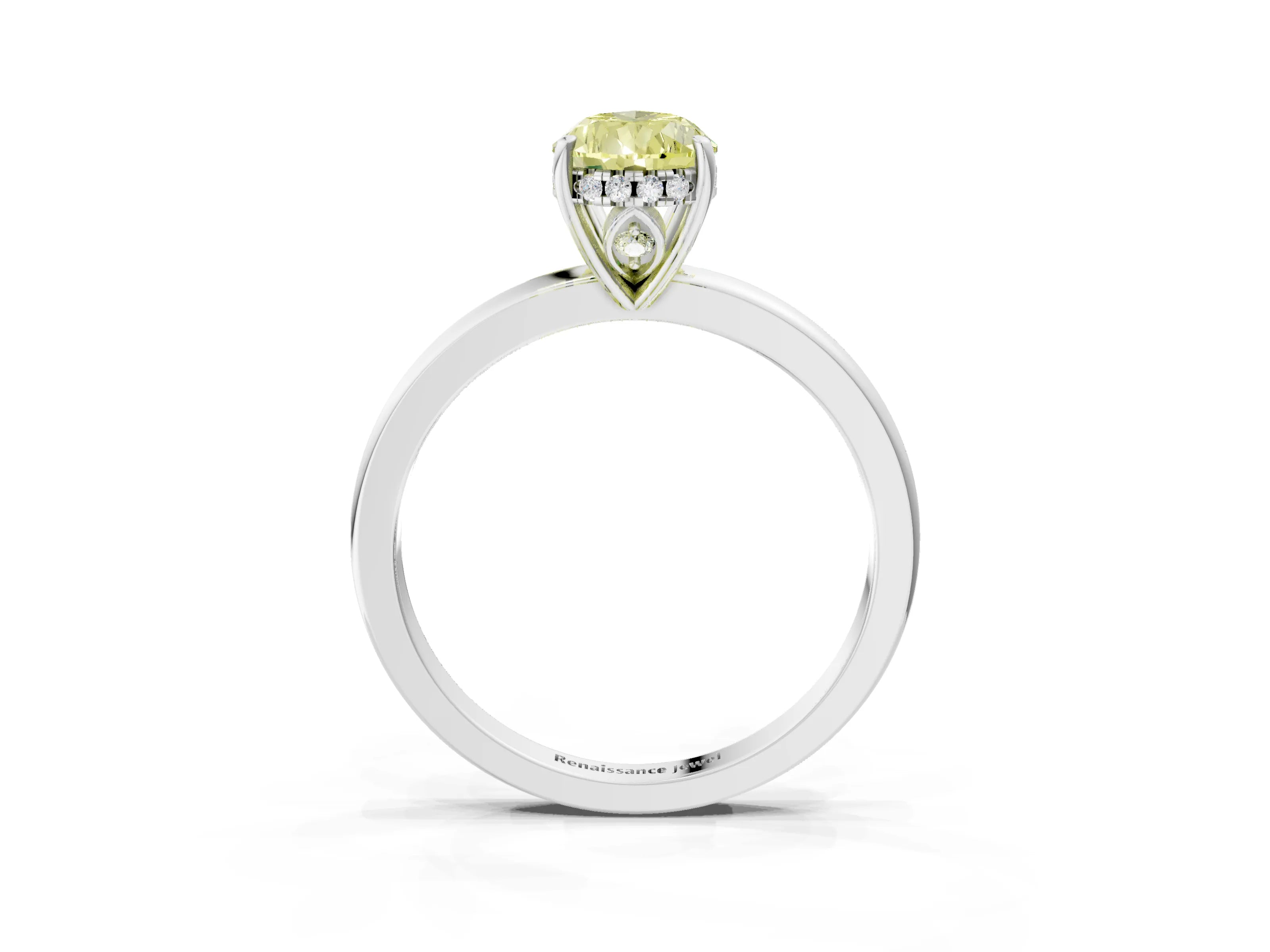 White gold Fancy Yellow Pear Cut Solitaire Diamond Ring with Prong Setting and Plain Band_15