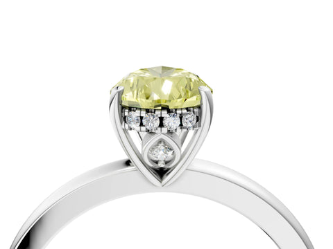 White gold Fancy Yellow Pear Cut Solitaire Diamond Ring with Prong Setting and Plain Band_16