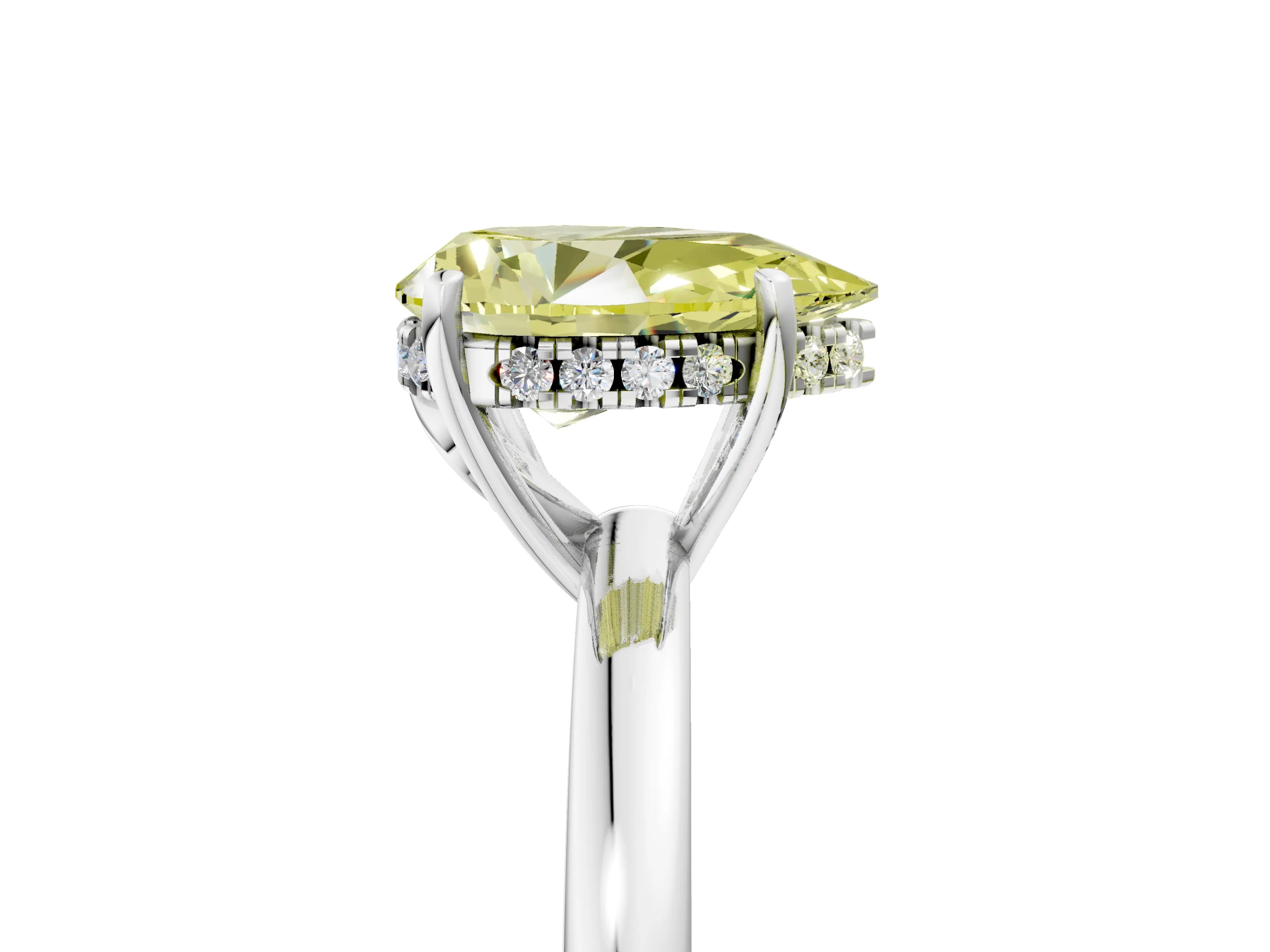White gold Fancy Yellow Pear Cut Solitaire Diamond Ring with Prong Setting and Plain Band_17