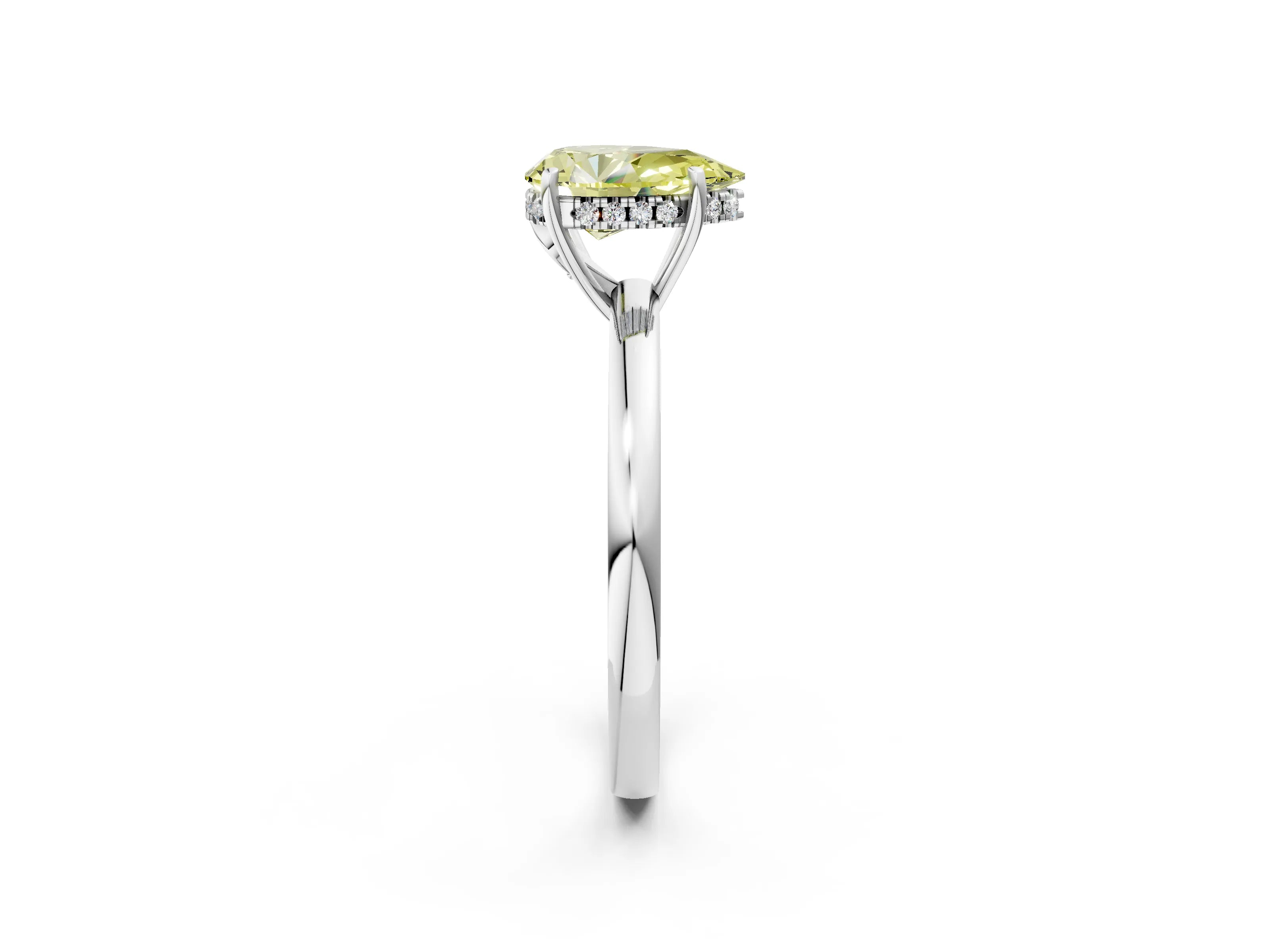 White gold Fancy Yellow Pear Cut Solitaire Diamond Ring with Prong Setting and Plain Band_2
