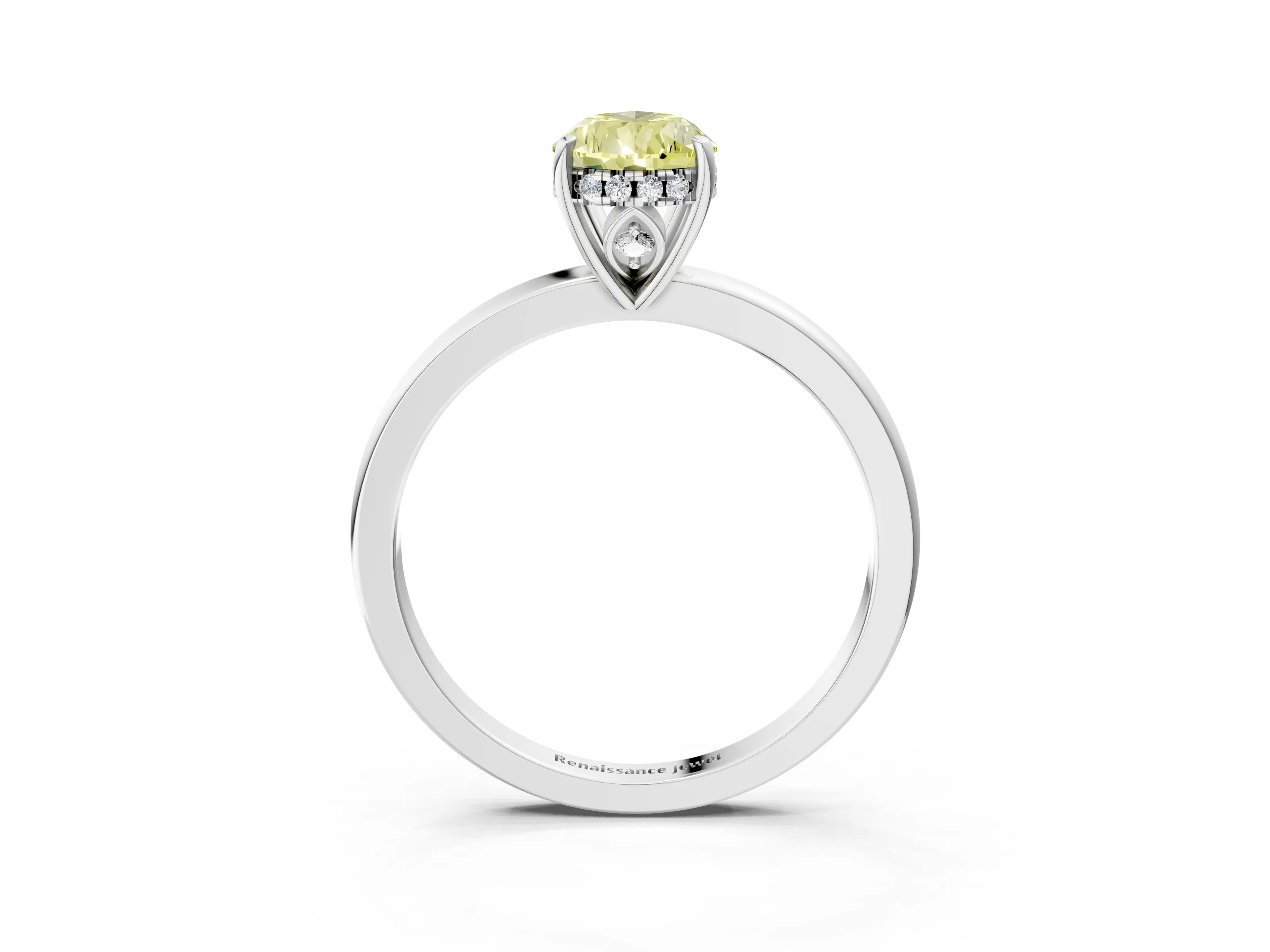 White gold Fancy Yellow Pear Cut Solitaire Diamond Ring with Prong Setting and Plain Band_3