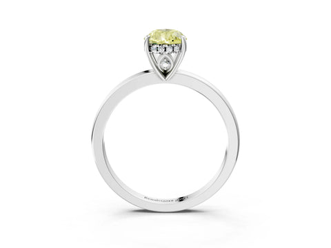 White gold Fancy Yellow Pear Cut Solitaire Diamond Ring with Prong Setting and Plain Band_3