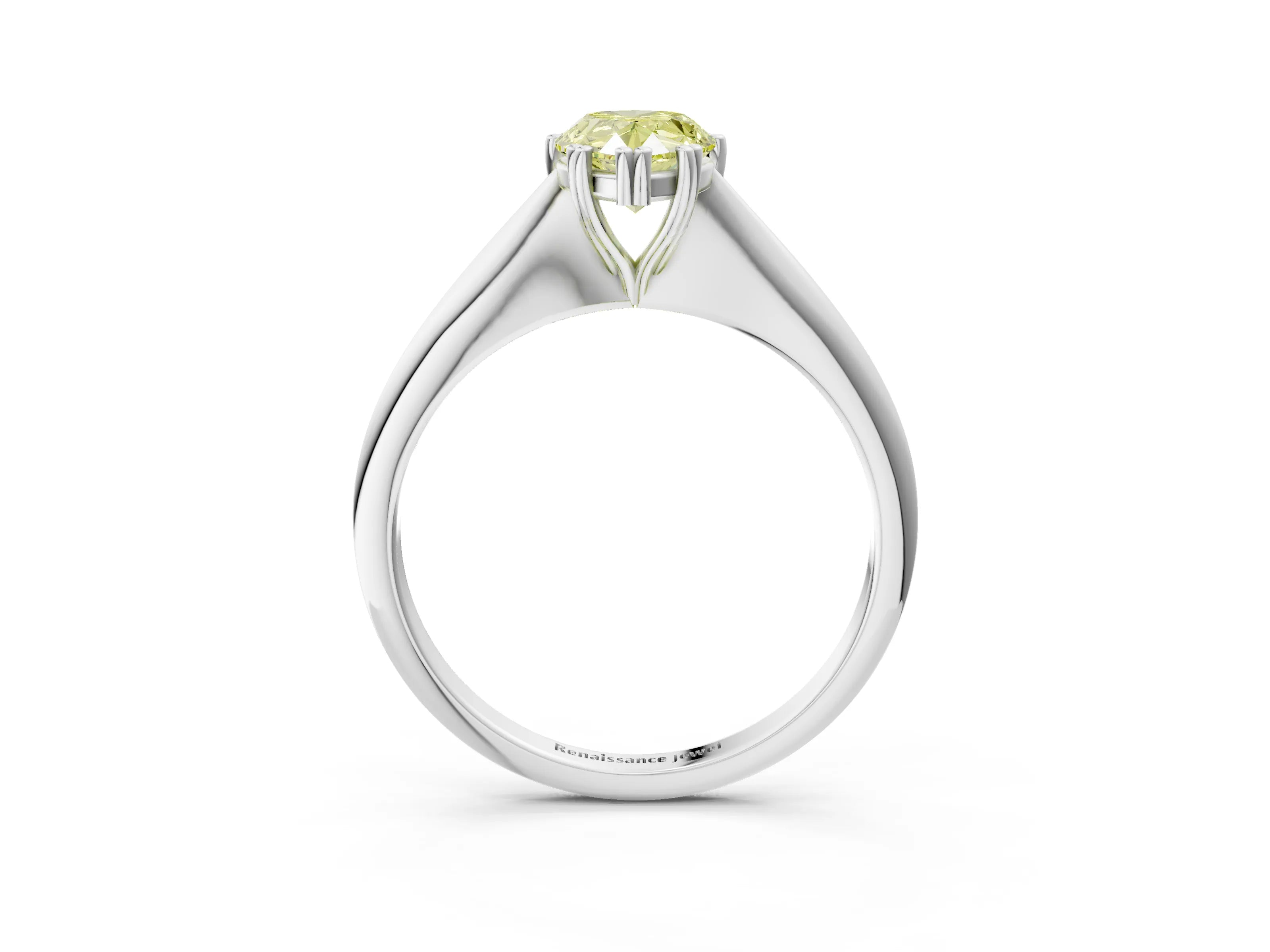 White gold Fancy Yellow Pear Cut Solitaire Diamond Ring with Six-Prong Setting and Classic Band_3