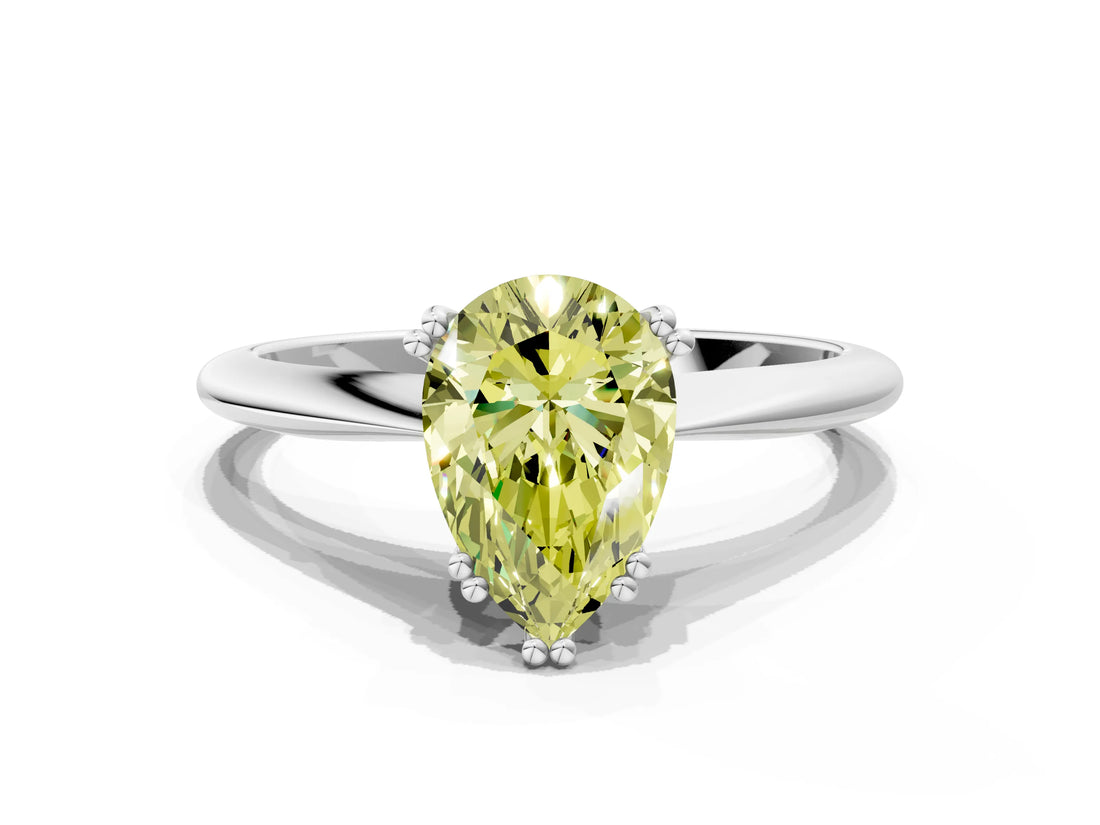 White gold Fancy Yellow Pear Cut Solitaire Diamond Ring with Six-Prong Setting and Classic Band_48