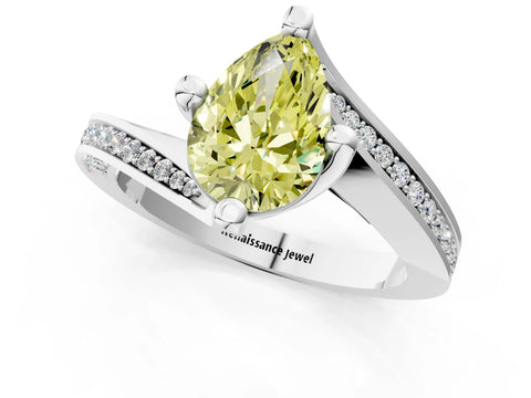 White gold Fancy Yellow Pear Cut Solitaire Diamond Twist Band with Pavé Setting and Four-Prong Setting_13