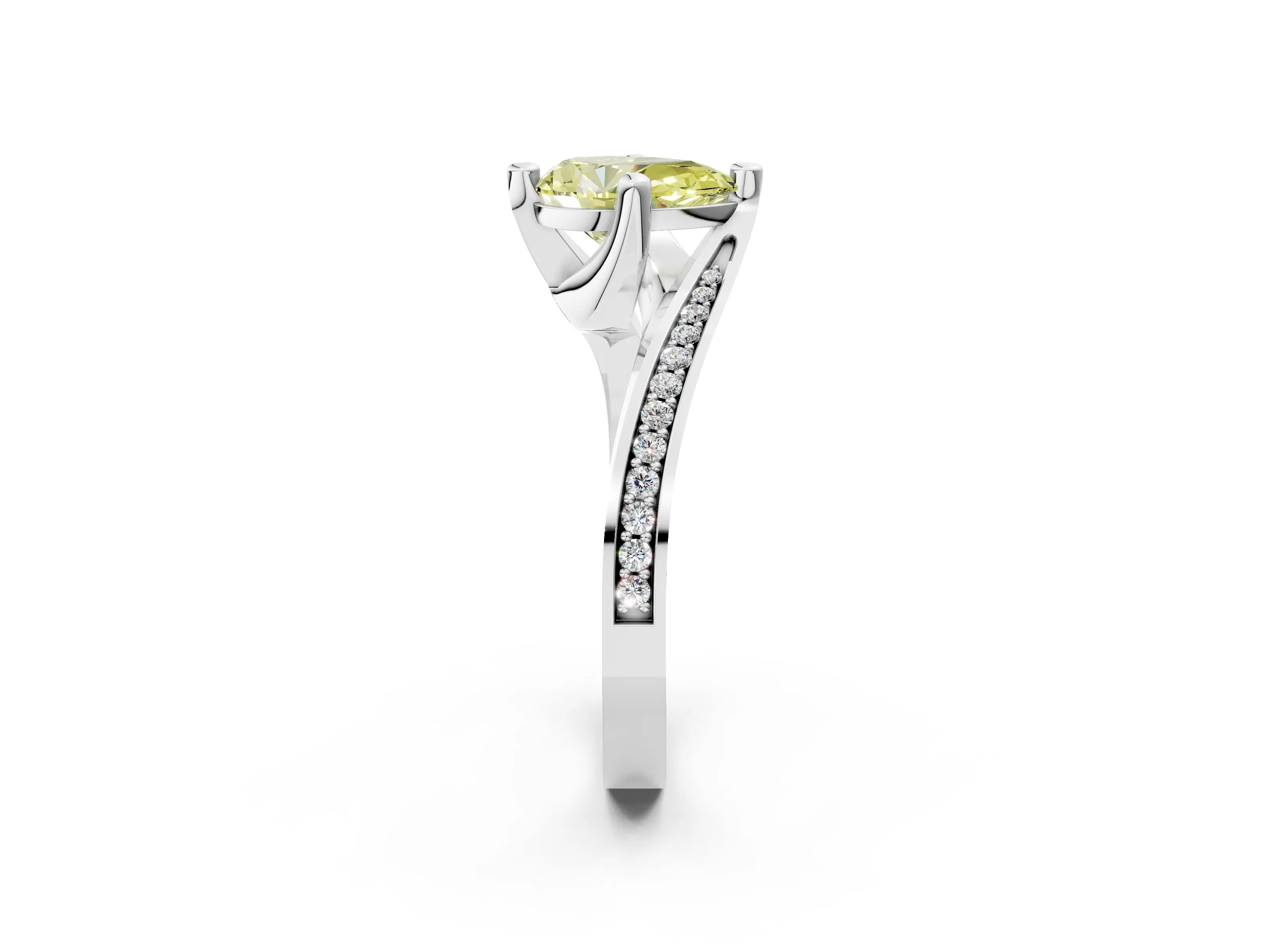 White gold Fancy Yellow Pear Cut Solitaire Diamond Twist Band with Pavé Setting and Four-Prong Setting_14