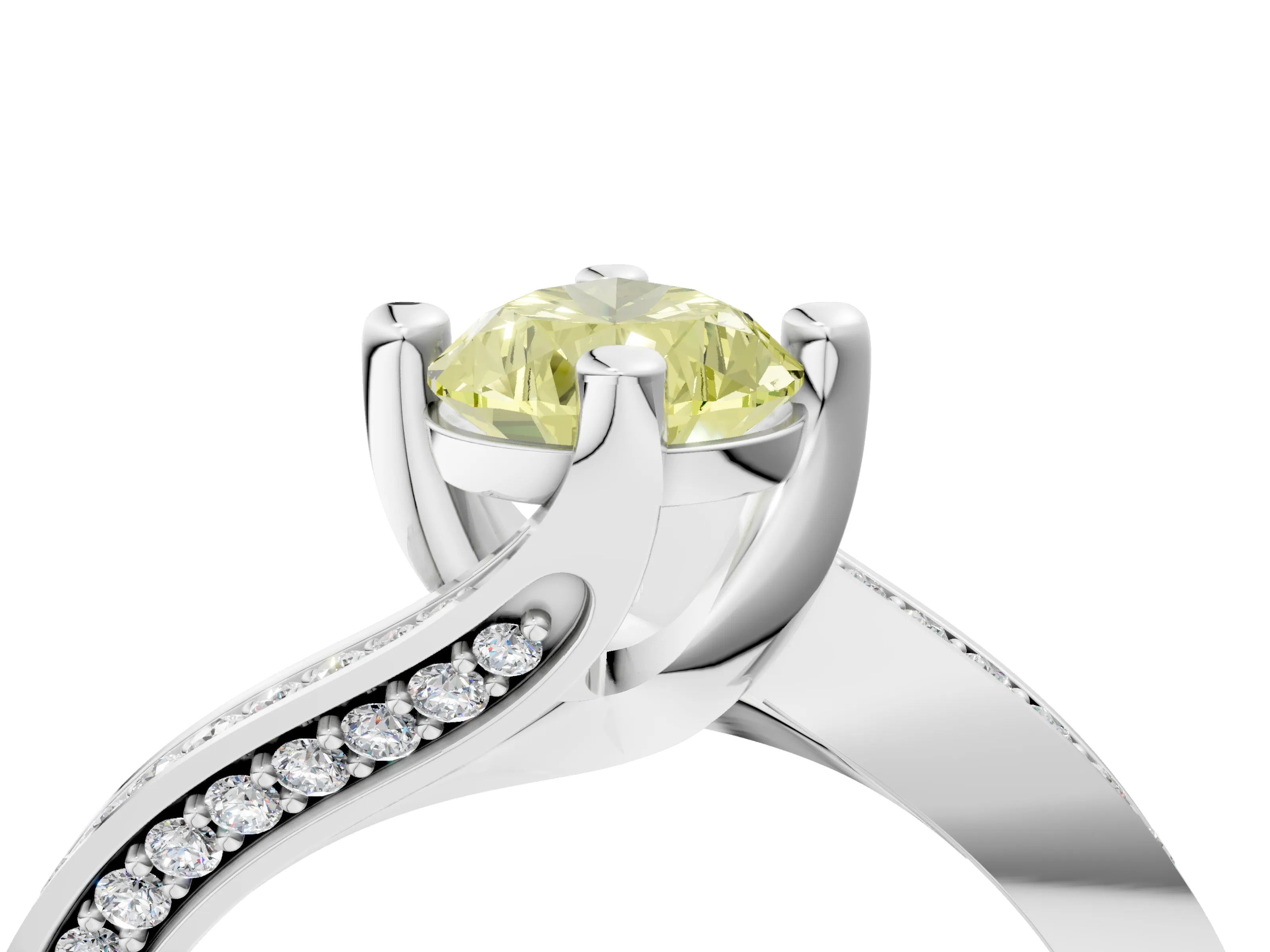 White gold Fancy Yellow Pear Cut Solitaire Diamond Twist Band with Pavé Setting and Four-Prong Setting_16