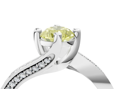 White gold Fancy Yellow Pear Cut Solitaire Diamond Twist Band with Pavé Setting and Four-Prong Setting_16