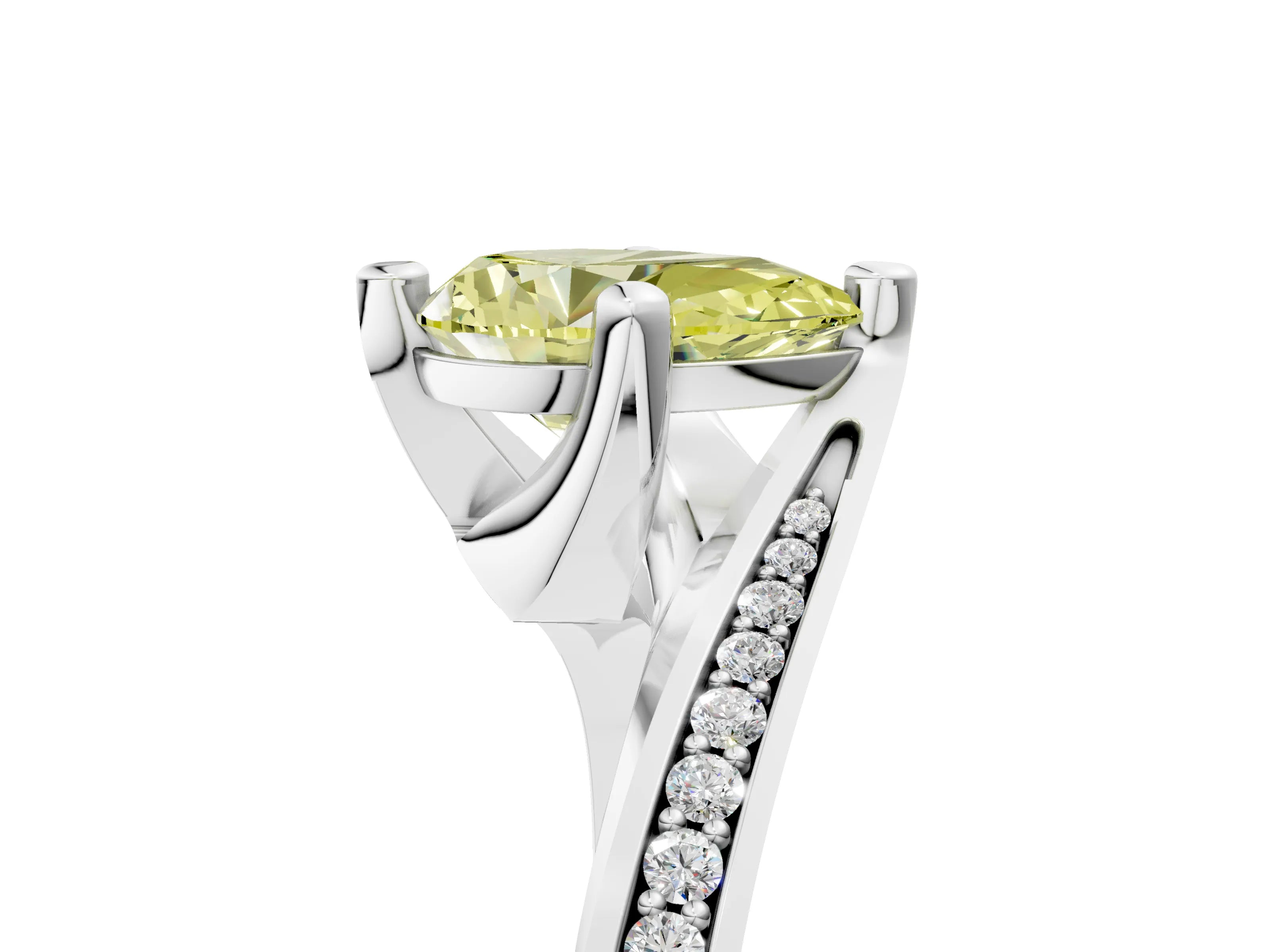 White gold Fancy Yellow Pear Cut Solitaire Diamond Twist Band with Pavé Setting and Four-Prong Setting_17