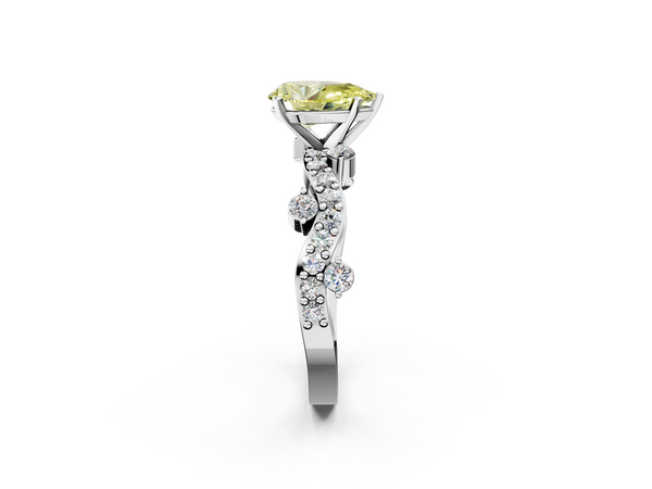 Platinum Fancy Yellow Pear  Cut Solitaire Diamond Twisted Band with Pave Setting