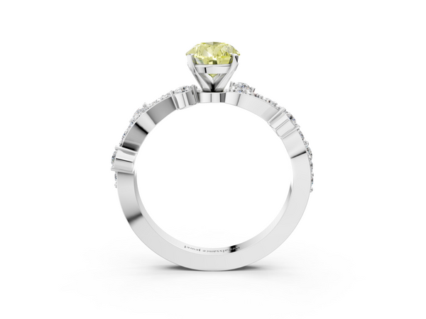Platinum Fancy Yellow Pear  Cut Solitaire Diamond Twisted Band with Pave Setting