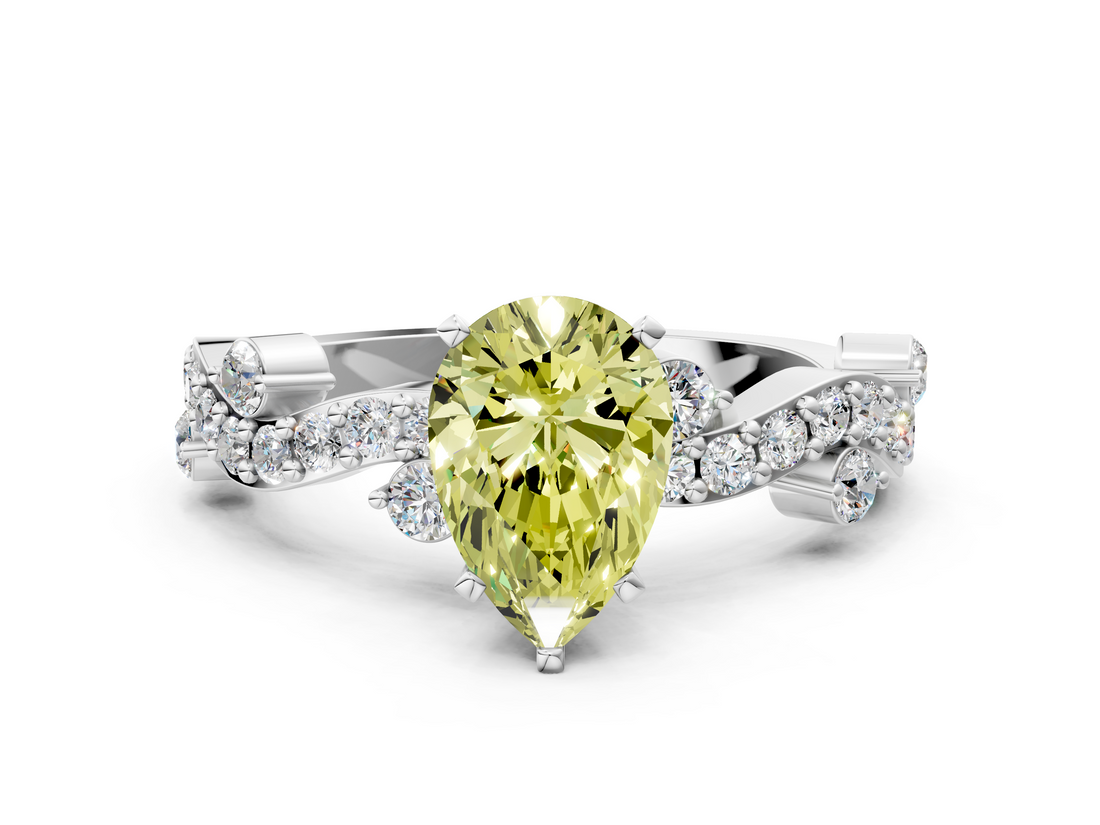 White gold Fancy Yellow Pear  Cut Solitaire Diamond Twisted Band with Pave Setting_28