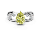 White gold Fancy Yellow Pear  Cut Solitaire Diamond with Side Stones on Criss-Cross Band and Four-Prong Setting_3