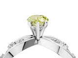 White gold Fancy Yellow Pear  Cut Solitaire Diamond with Side Stones on Criss-Cross Band and Four-Prong Setting_7